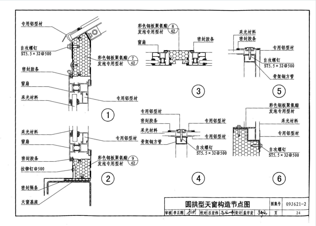 圆拱型天窗构造节点图